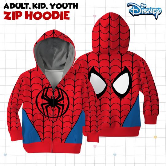 Discover Disney Spiderman Halloween Costumes Zip Hoodie, Spiderman Cosplay Costume Hoodie, Halloween Costume For Family Kid Youth Adult