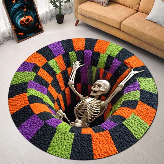 Discover Halloween Skeleton 3D Printed Quilt Rug, Halloween Skeleton Welcome Mat, Halloween Ghost Indoor Rug Decor, Halloween Fall Home Decor