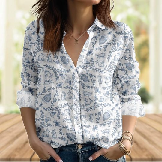 Discover Women’s Cottagecore Forest Animal Blouse, Whimsical Nature Button Shirt
