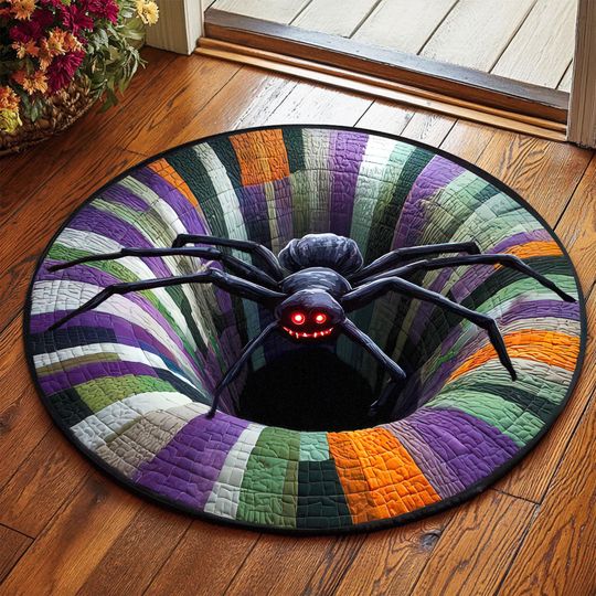 Halloween Spider 3D Printed Rug, Indoor Fall Welcome Mat, Spooky Season Home Decor