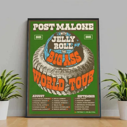 Post Malone With Jelly Roll The BIG ASS WORLD TOUR 2025 Poster
