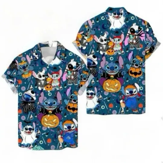 Discover Disney Stitch Cosplay Trick Or Treat Spooky Halloween Hawaiian Shirt