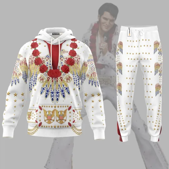 Elvis Presley Flower Aloha Hoodie Joggers Sets