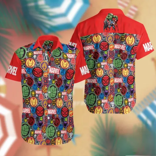 Discover Disney Marvel Characters Logo Red Hawaiian Shirt