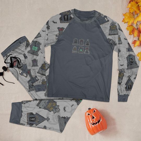 Discover Vintage Nightmare Before Christmas Pajamas Set, Disney Tombstone Pattern Sleepwear, Disney Halloween Pajamas, Spooky Pajamas For Kid Adult