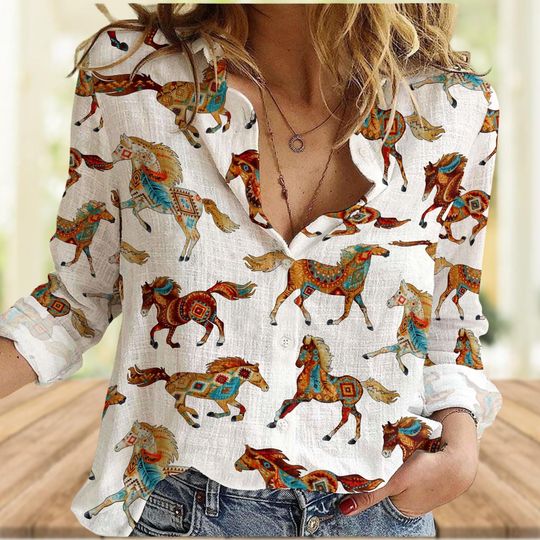 Discover Horse Mandala Pattern Women's Blouse, Nature Lover Gift