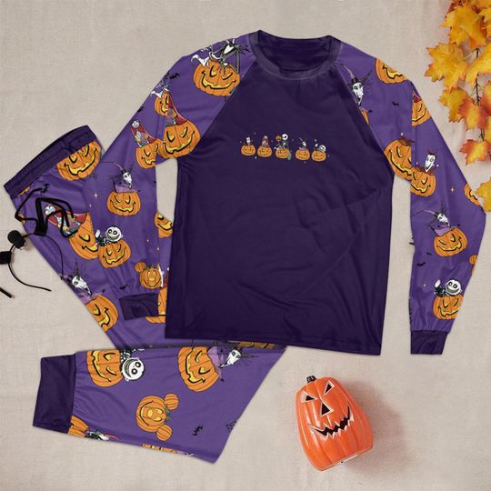 Discover Retro Coquette Nightmare Before Christmas Pajamas Set, Jack Skellington Pumpkin Pattern Sleepwear, Disney Halloween Family Pajamas Set