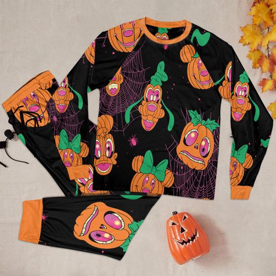 Discover Retro Halloween Mickey & Friends Pumpkin Face Pajamas Set, Disney halloween Pajamas, Mickey Pumpkin Pajamas, Spooky Trick or Treat Sleepwear