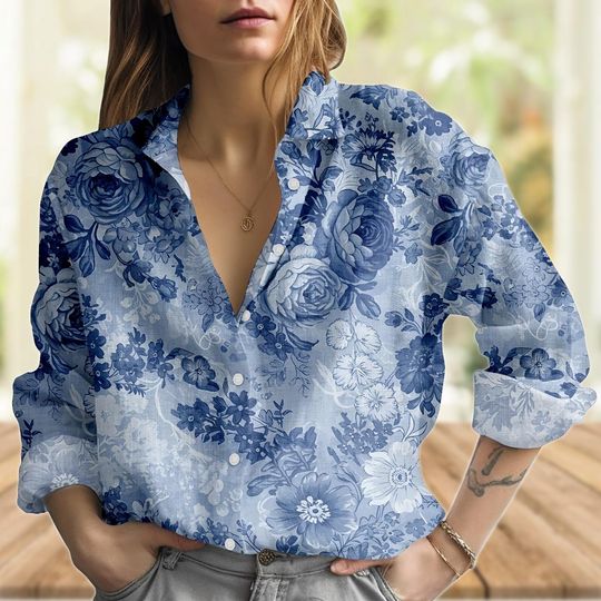 Discover Vintage Floral Blouse Shirt, Flowers Women Shirt, Nature Lovers Casual Shirt, Retro Shirt For Women, Birthday Gifts For Her