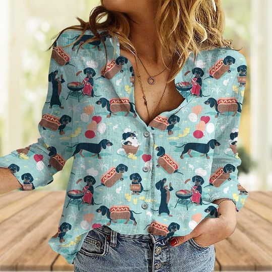 Dachshund Hotdog Women's Blouse, Dog Lover Shirt