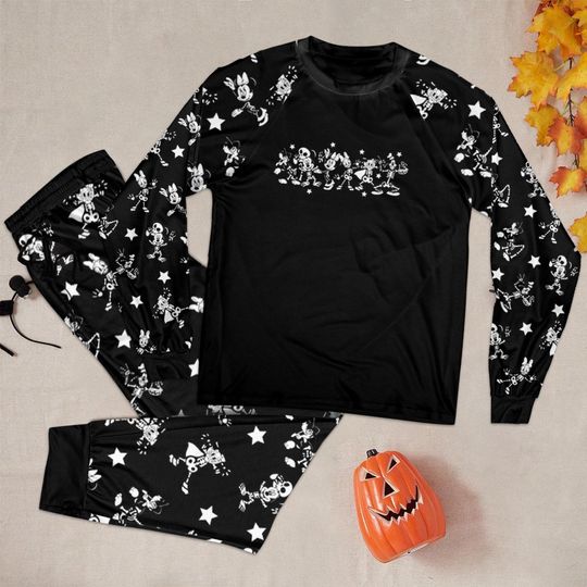 Discover Funny Mickey And Friends Skeleton Pajamas Set, Disney Fall Vibes Sleepwear, Disney Halloween Family Pajamas, Spooky Pajamas For Kid Adult