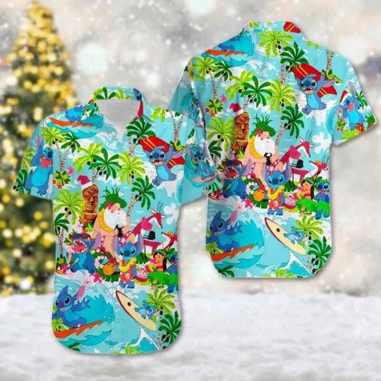 Discover Disney Stitch Tropical Palm Tree Summer Trip Christmas Hawaiian Shirt
