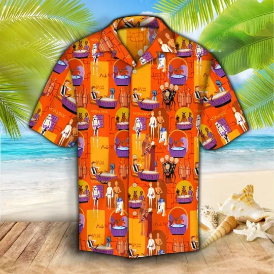 Discover Disney Star Wars Characters Animation Pattern Aloha Orange Hawaiian Shirt
