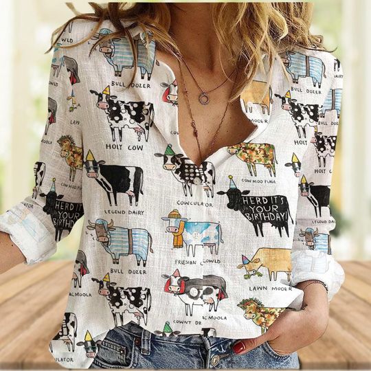 Cow Lover Women's Blouse, Funny Farm Animal Shirt, Casual Cow Pun Top