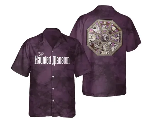 Discover Disney Vintage The Haunted Mansion Ghost Portrait Purple Hawaiian Shirt