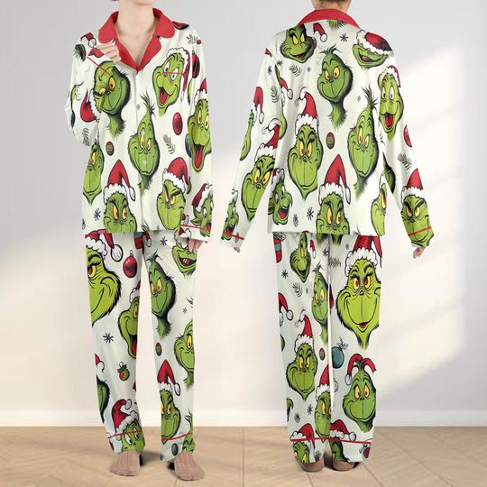 Discover Green Fur Christmas Pajamas Set, Cartoon Movie PJS, Scary Cartoon, Cartoon Character PJS, Kids Christmas Pajamas, Grin Pajamas Set