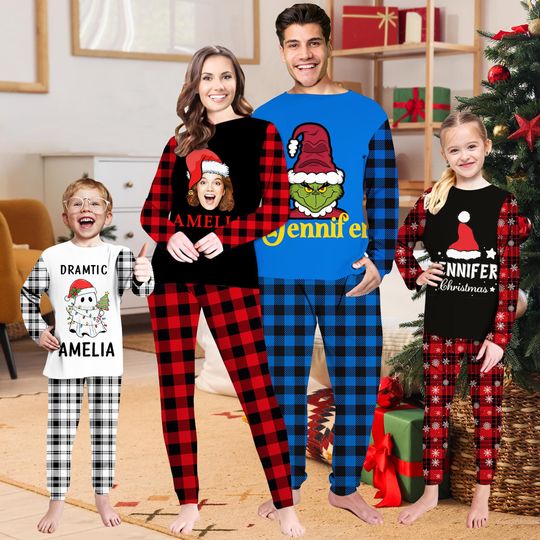 Discover Personalized Photo Pajama Set: Custom funny character Christmas Sleepwear,Christmas PJS Gifts