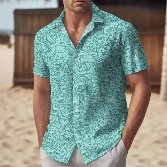 Discover Disney Toy Story Multiple Alien Retro Blue Hawaiian Shirt