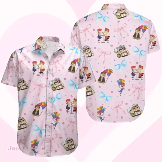 Discover Disney Up Carl And Ellie Dating Day Honeymoon Pink Hawaiian Shirt