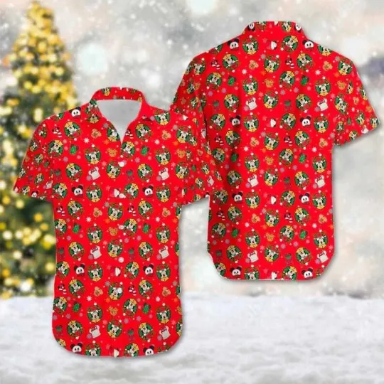 Discover Disney Mickey & Friends Cartoon Xmas Party Merry Christmas Red Hawaiian Shirt