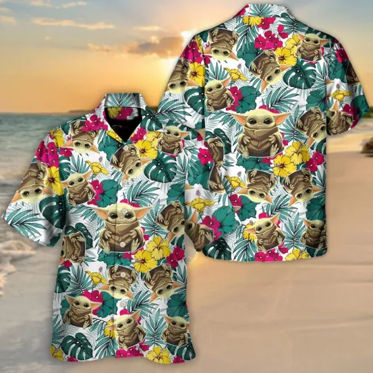Discover Disney Star Wars Baby Yoda Tropical Hawaiian Shirt Summer Beach Aloha