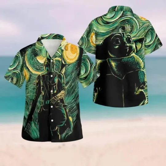 Discover Disney Star Wars Darth Vader Baby Yoda Green Star Night Hawaiian Shirt