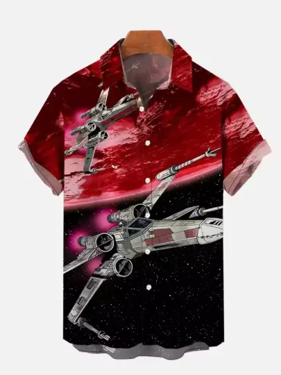 Discover Disney Star Wars Spaceship Battle Red Planet Hawaiian Shirt