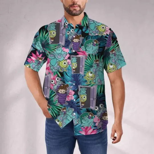 Discover Disney Monster Inc Summer Tropical Leaves Floral Hawaiian Shirt