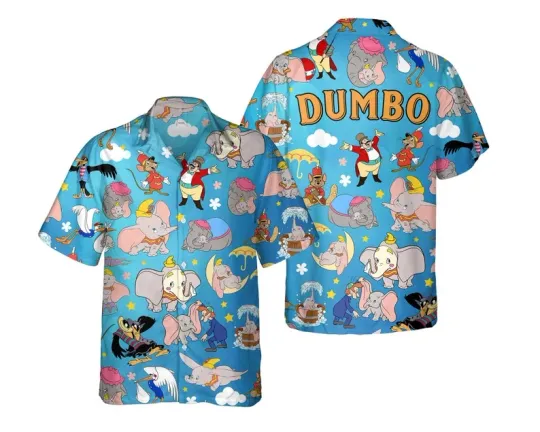 Discover Disney Dumbo The Flying Elephant Summer Trip Blue Hawaiian Shirt