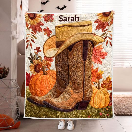 Discover Custom Cowgirl Halloween Print Quilt Blanket, Western Cowgirl Blanket, Cowboy Rodeo Gift, Aesthetic Wild West, Cowgirl Gift Ideas Fall Decor