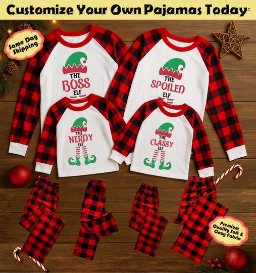 Discover Funny Elf Family Christmas Pajamas | Custom Role Matching Xmas PJs Set