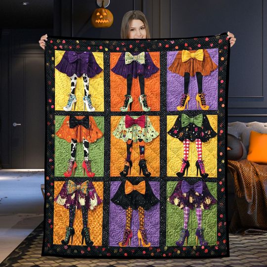 Discover Witch Legs Halloween Quilt Blanket, Funny Spooky Skirt Blanket, Halloween Costume Decor Throw, Colorful Witch  Legs Quilt for Fall Bedding