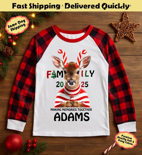 Discover Personalized Reindeer Family Christmas Pajamas  Buffalo Plaid Matching Set