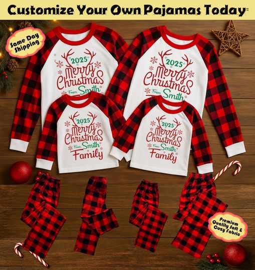 Discover Custom Family Christmas Pajamas 2025 | Matching Holiday Pajama Set | Personalized Name PJs
