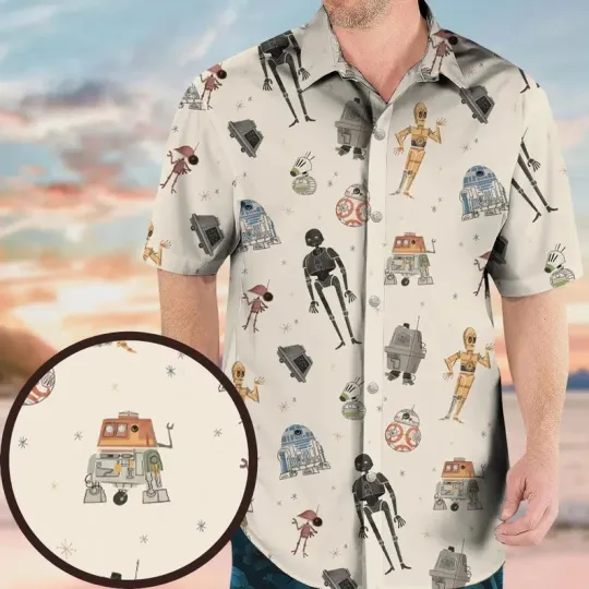 Discover Disney Star Wars Robots Tropical Summer Galaxy's Edge Vintage Hawaiian Shirt