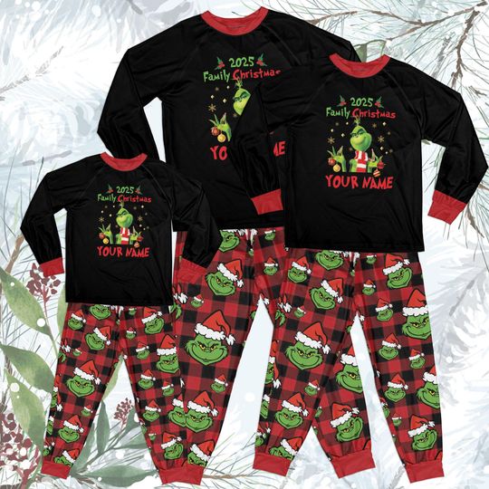 Discover Funny funny character Christmas Pajama Set, Personalized Cozy Grin Loungewear, Family Matching funny character Pjs Set, Xmas Christmas Eve Holiday Pjs