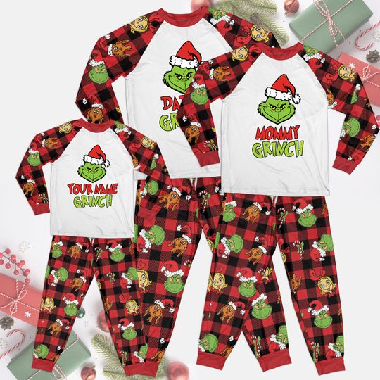 Discover Funny funny character Christmas Cozy Pajama Set, Personalized Grin Loungewear, Family Matching funny character Pjs Set, Xmas Christmas Eve Holiday Pjs