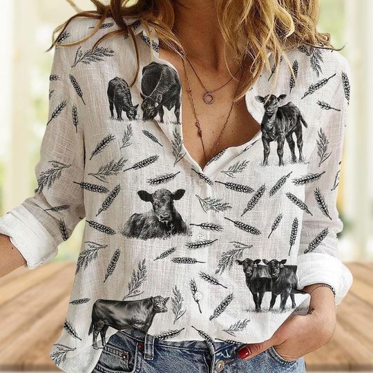 Discover Black Angus Casual  Shirt for Women, Long Sleeve Cow Button Blouse