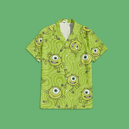 Discover Disney Monster Inc Mike Wazowski Swirling Green Hawaiian Shirt