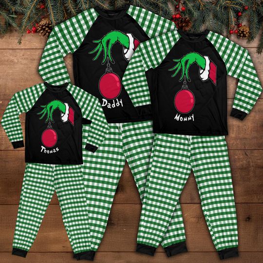Personalized Family Name Christmas Pajama Set, Matching funny character Family Sleepwear, Xmas Eve Outfit
