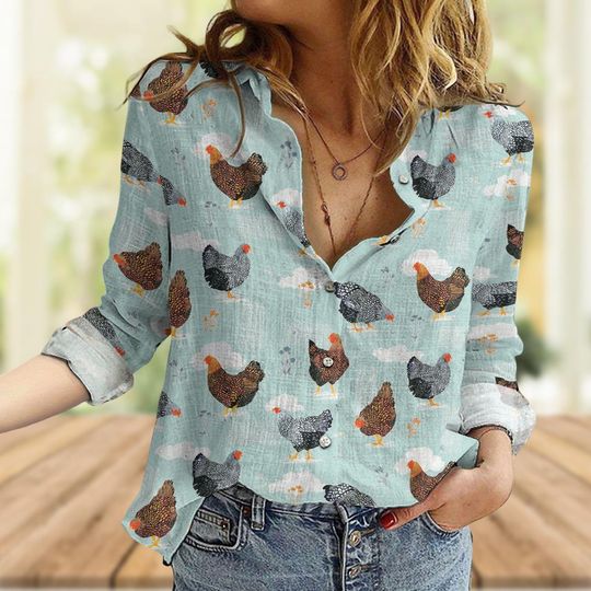 Discover Floral Chicken Blouse, Farm & Ranch Women’s Casual Shirt