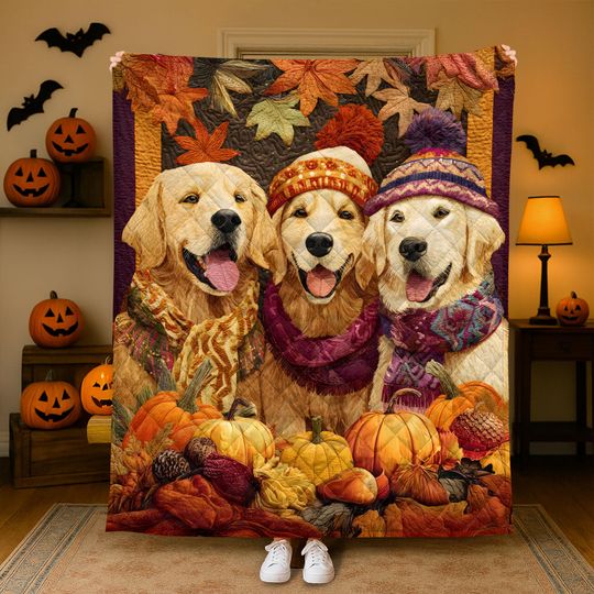 Golden Retriever Print Quilt Blanket, Pet Throw for Dog Lovers, Pet Memorial Gift for Dog Owner, Dog Mom Gift, Pet Lover Gift Dog Lover Gift