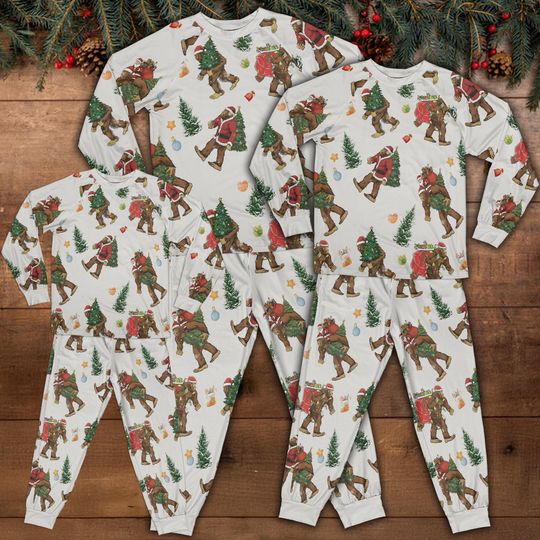Funny Bigfoot Christmas Pajama Set, Family Matching Christmas Sleepwear, Xmas Night Party Homewear, Sasquatch Pjs, Bigfoot Lovers Gifts