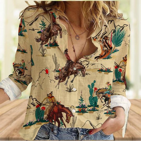 Discover Western Horses Shirt for Women, Cowboy Western Button Blouse, Horse Lover Casual Top