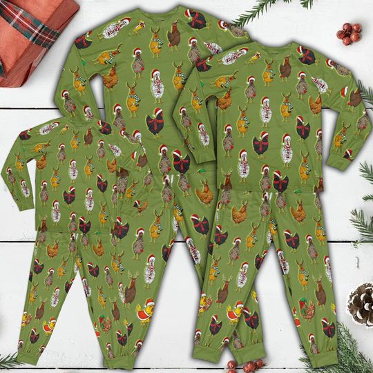 Christmas Chicken Family Matching Pajama Set,Chicken Xmas Sleepwear,Farmer Christmas Pajama, Merry Chickmas Pjs,Cute Winter Gift for Farmers