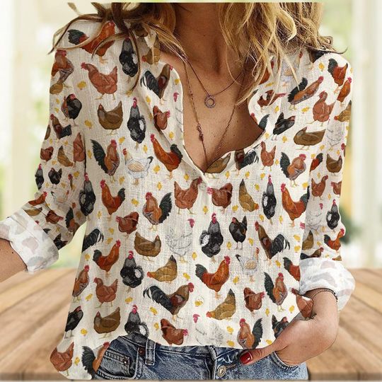 Discover Chicken Flower Farm Pattern Casual Blouse for Women