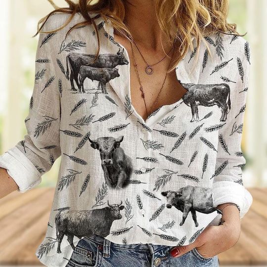 Charolais Cow Women's Button-Down Long Sleeve Blouse
