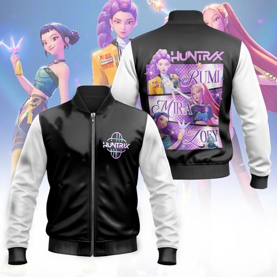 Huntrix Kpop Demon Hunters Bomber Jacket, Custom Huntrix Bomber Jacket, Huntrix Halloween Cosplay Costume, Kpop Demon Hunters Merch Jacket