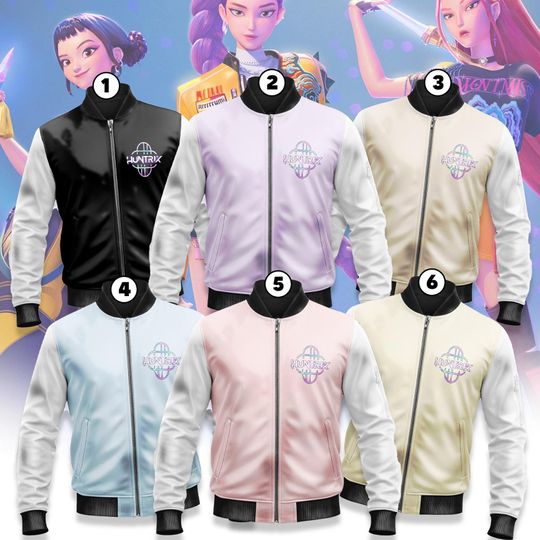 Huntrix Kpop Demon Hunters Bomber Jacket, Custom Huntrix Bomber Jacket, Huntrix Halloween Cosplay Costume, Kpop Demon Hunters Merch Jacket