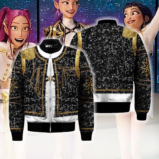 Huntrix Rumi Bomber Jacket, Kpop Demon Hunters Cosplay, Rumi Halloween Costume Bomber Jacket, Huntrix Rumi Cosplay All Over Print Jacket